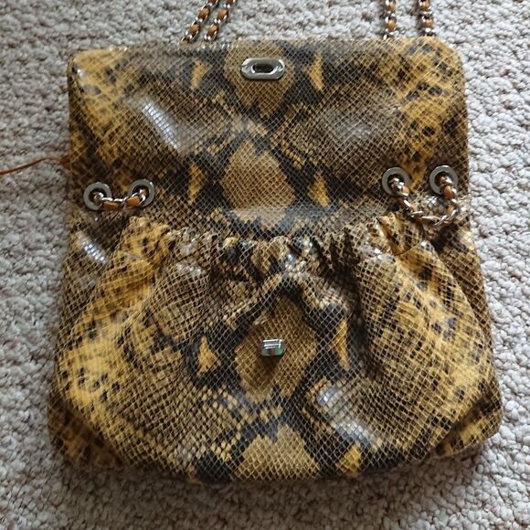Elie Tahari Python Embossed Leather Crossbody Bag in yellow and black - Picture 3 of 14